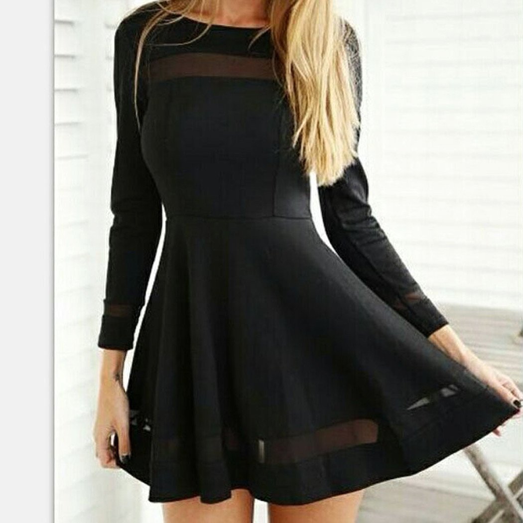 Stylish Women Sexy Long Sleeve High Waist Casual Patchwork Mini Pleated Dress