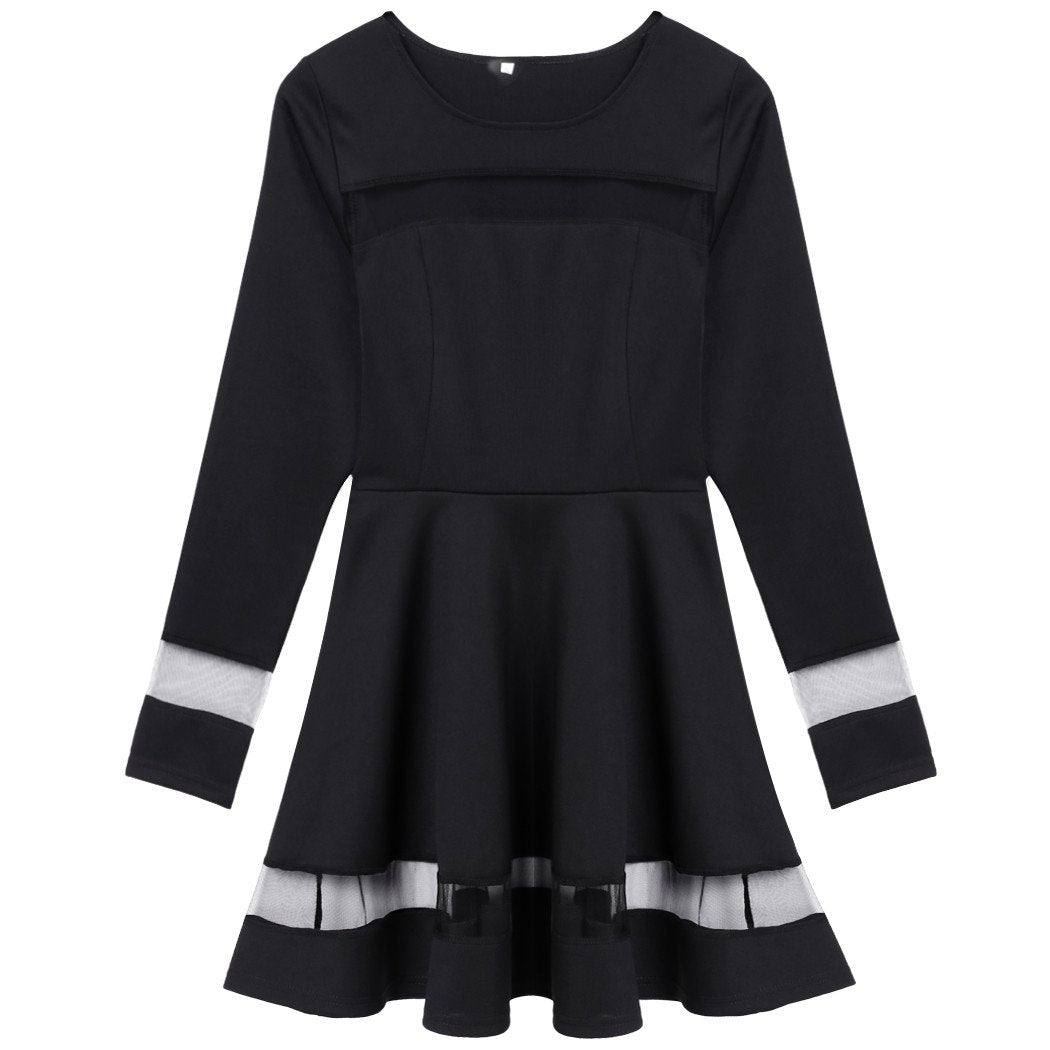 Stylish Women Sexy Long Sleeve High Waist Casual Patchwork Mini Pleated Dress