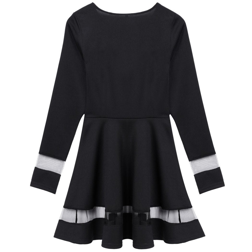 Stylish Women Sexy Long Sleeve High Waist Casual Patchwork Mini Pleated Dress