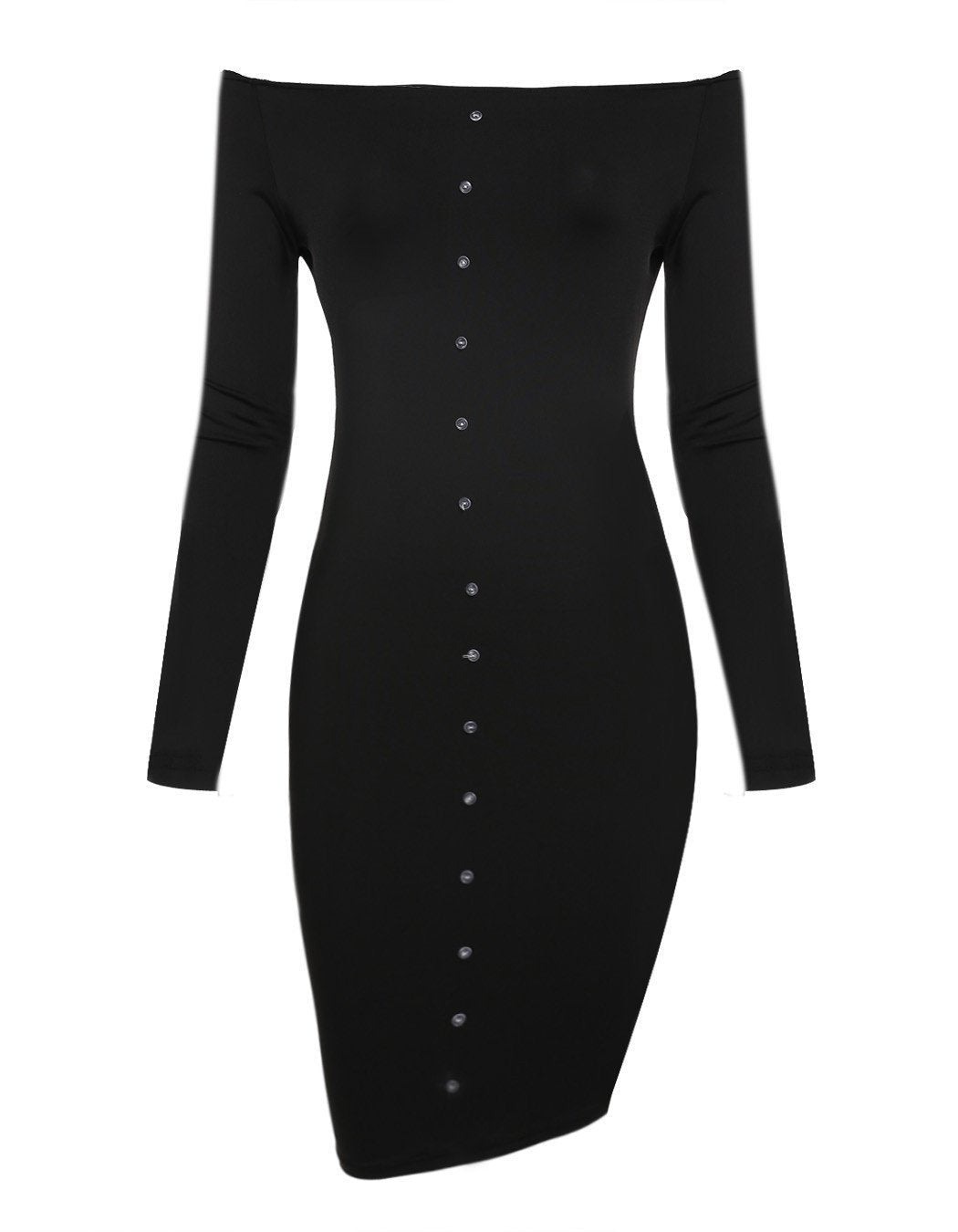 Off Shoulder Long Sleeve Button Bodycon Knee-length Dress