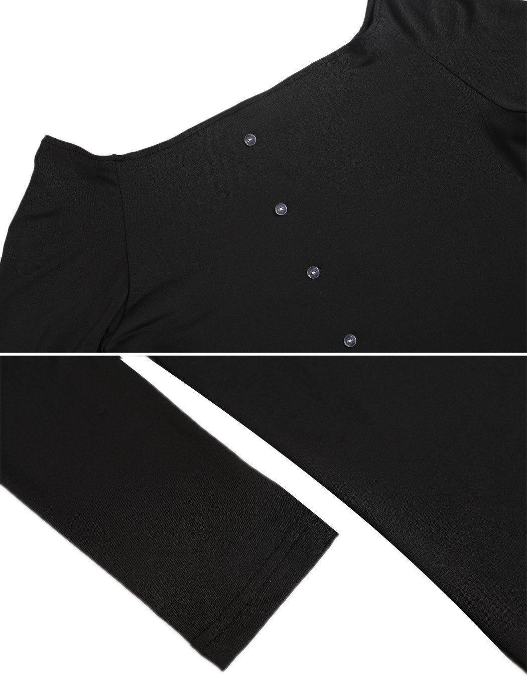 Off Shoulder Long Sleeve Button Bodycon Knee-length Dress