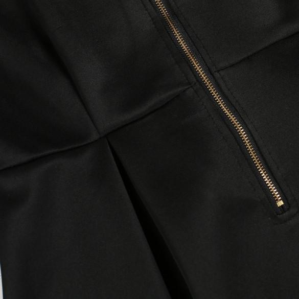 Long Sleeves Zipper High Waist Pleated Little Black Dress