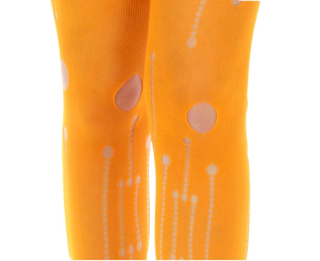 WOMEN'S AUTUMN ORANGE FISHNET DOT RUN TIGHTS, PANTYHOSE