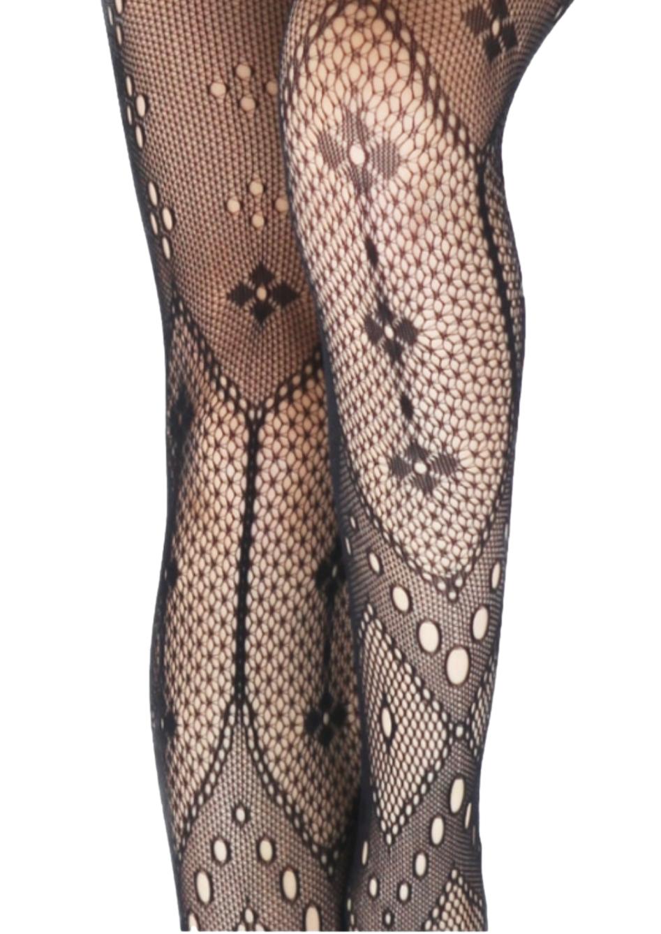 WOMEN'S BLACK ABSTRACT DESIGN FISHNET TIGHTS, PANTYHOSE