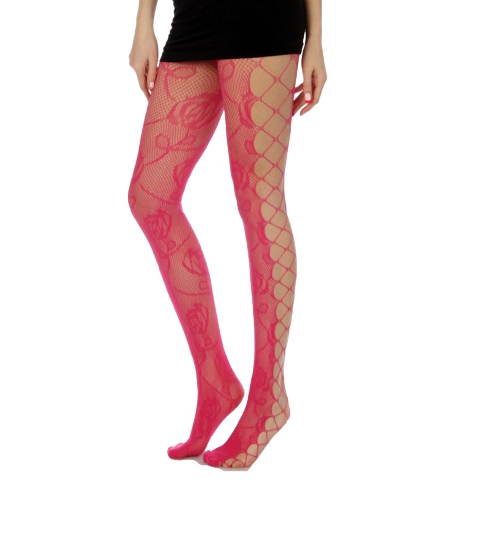 WOMEN'S PINK FLORAL FISHNET TIGHTS, PANTYHOSE