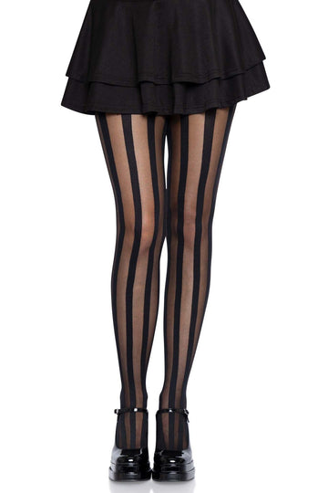 SHEER PANTYHOSE WITH OPAQUE VERTICAL STRIPES