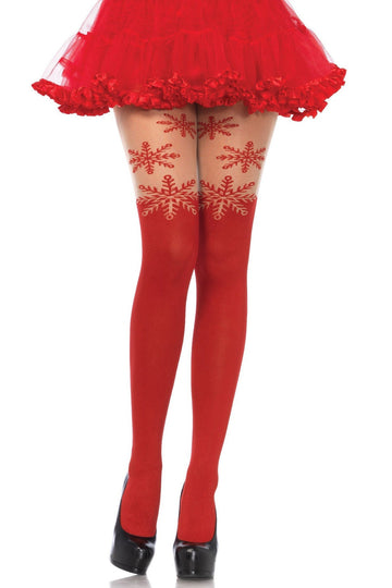 SPANDEX SNOWFLAKE OPAQUE PANTYHOSE WITH SHEER THIGH ACCENT