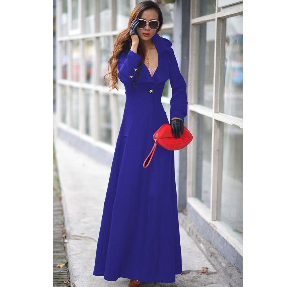 Turn-down Collar Woolen Slim Full Length Coat