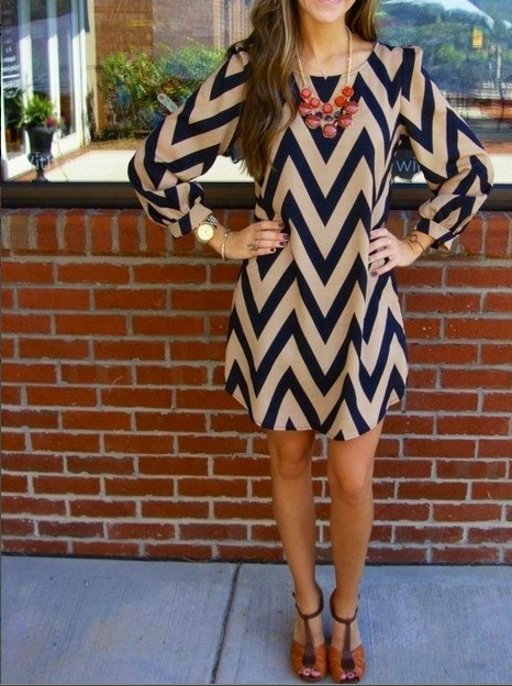 Stripe O-neck Long Sleeve Short Dress