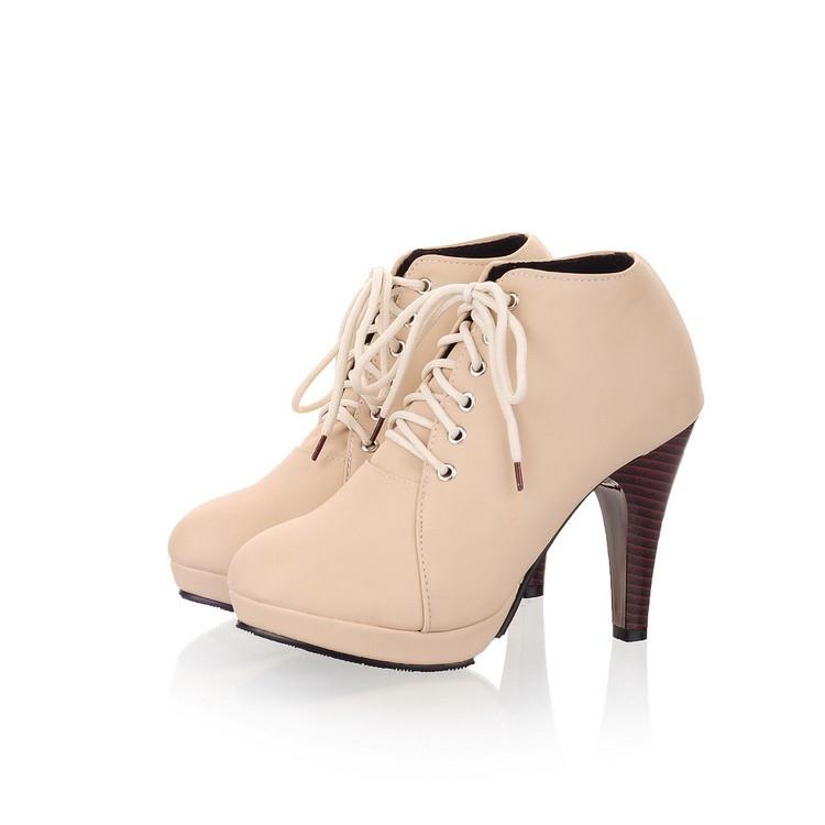 Free Shipping Clearence Round Toe Stiletto High Heel Lace Up Ankle Boots