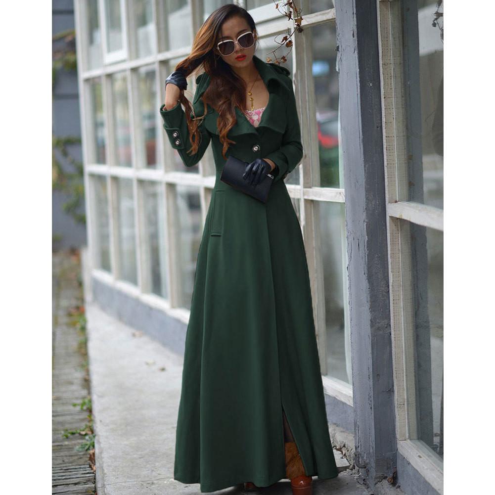 Turn-down Collar Woolen Slim Full Length Coat