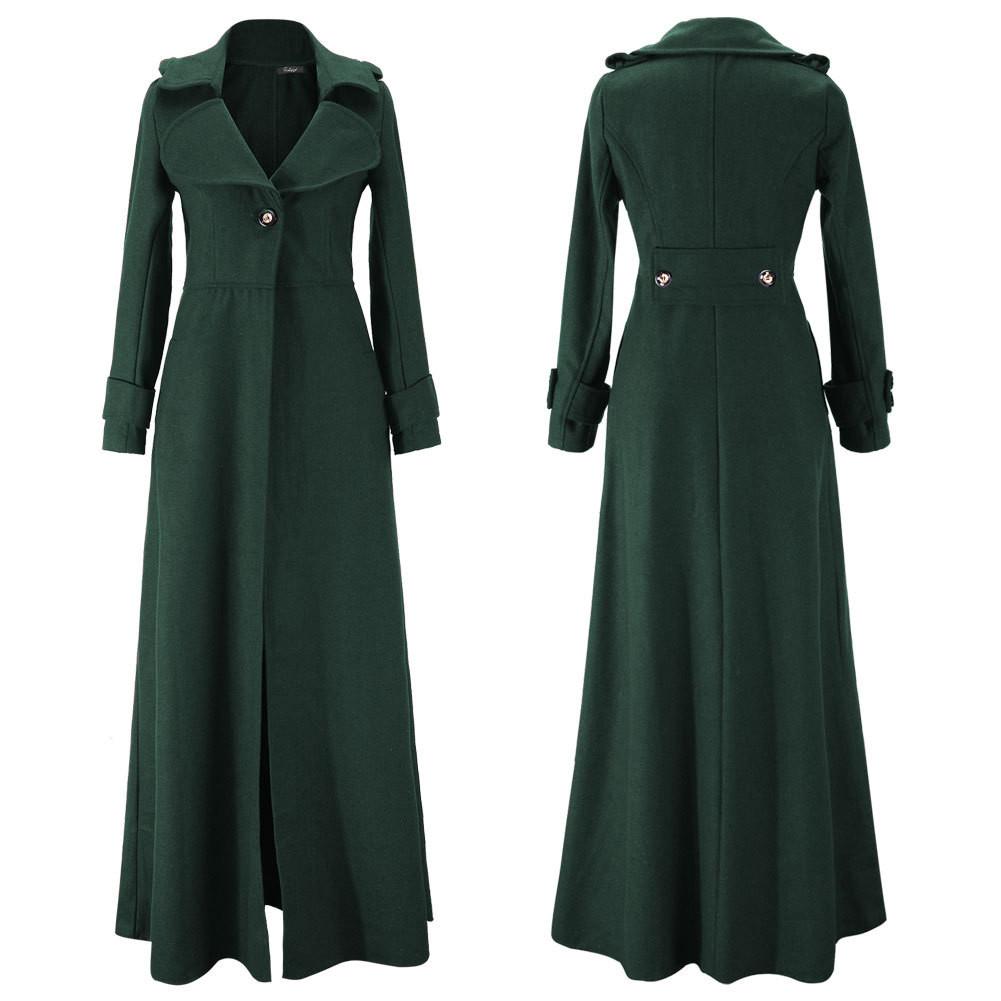 Turn-down Collar Woolen Slim Full Length Coat