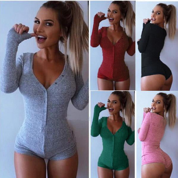 Deep V-neck Long Sleeves Bodycon Sheath Romper