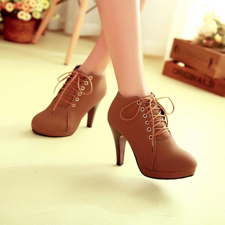 Free Shipping Clearence Round Toe Stiletto High Heel Lace Up Ankle Boots