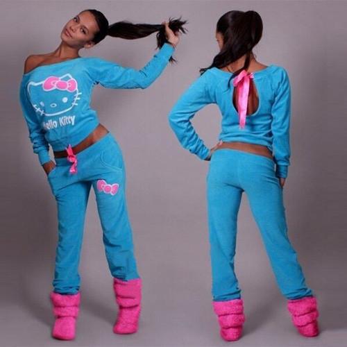 Hello Kitty Print T-shirt Pants Activewear Two Pieces Sports Suit