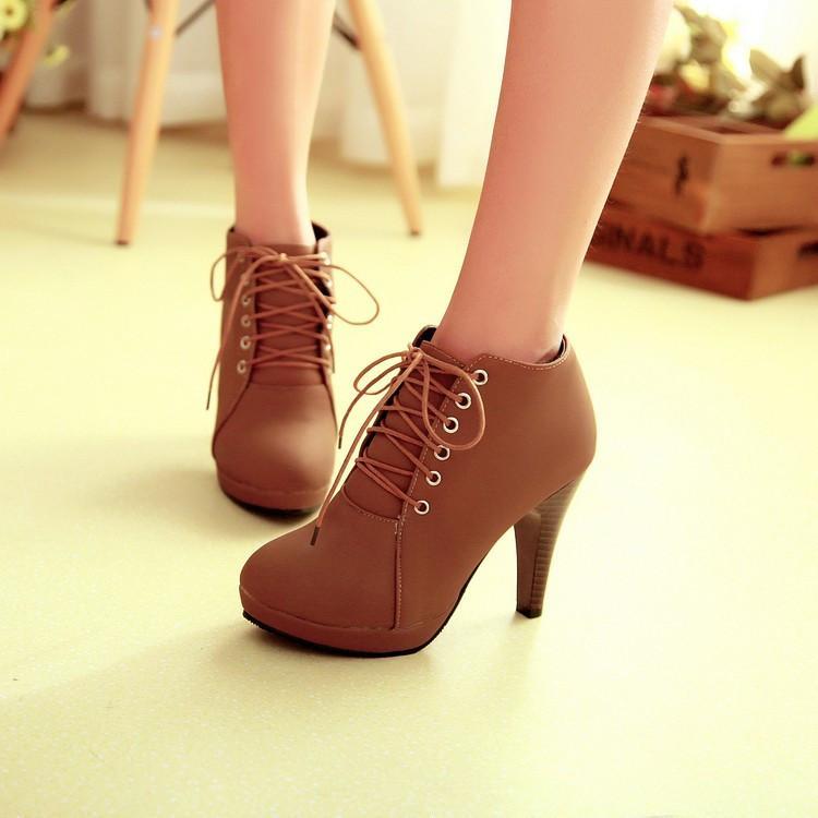 Free Shipping Clearence Round Toe Stiletto High Heel Lace Up Ankle Boots