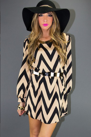 Stripe O-neck Long Sleeve Short Dress