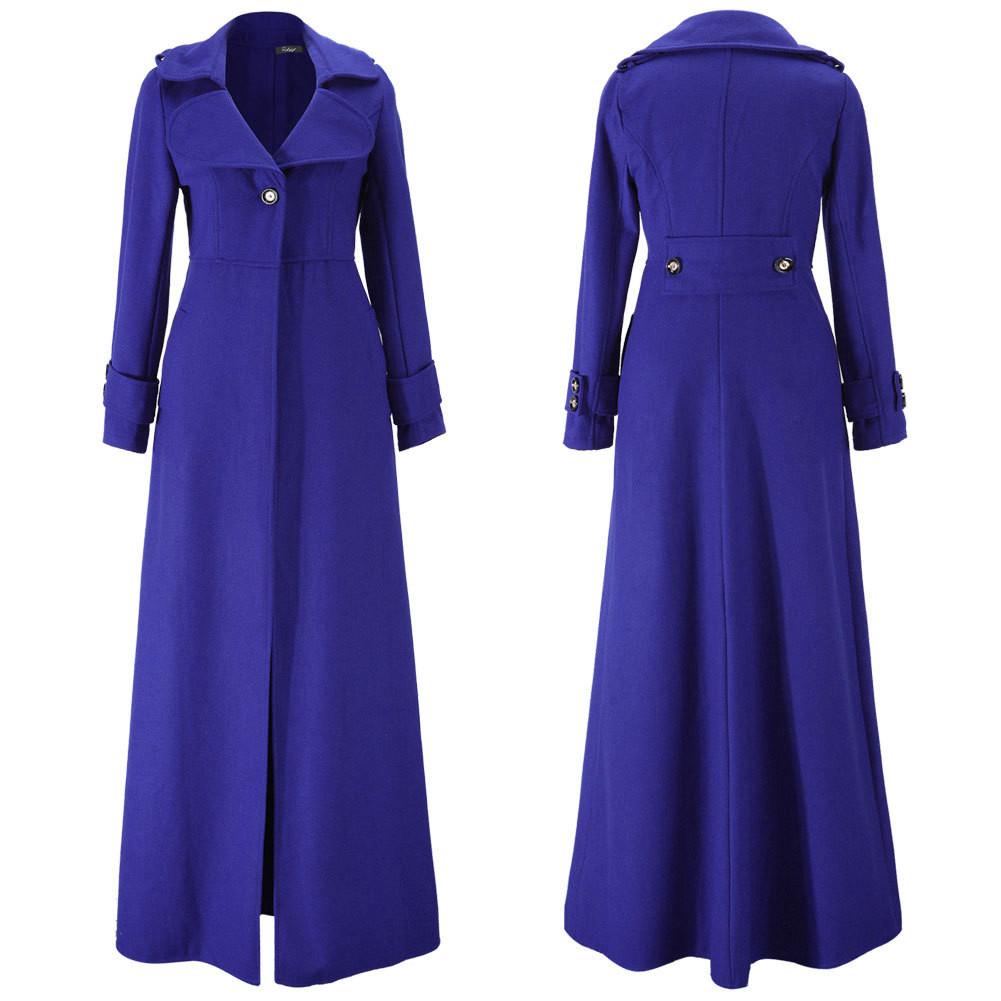 Turn-down Collar Woolen Slim Full Length Coat