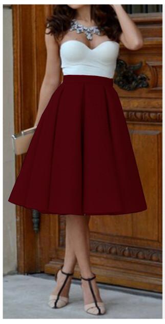 Sexy Strapless Slim Sleeveless Pure Color High Waist Pleated A-line Dress