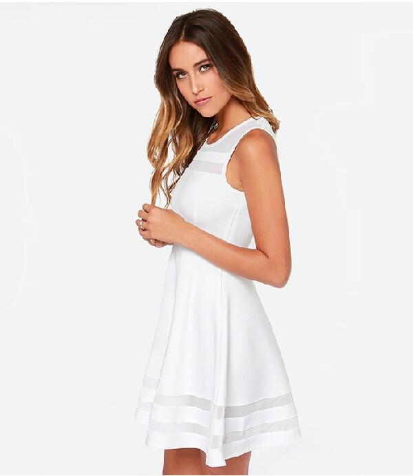 Scoop Splicing Mesh Hollow Out Short Dress