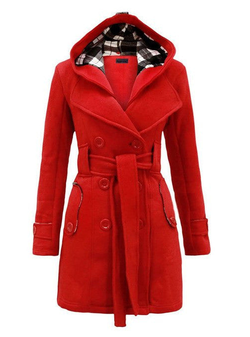 Plus Size Double Breasted Long with Belt Hooded Coat - MeetYoursFashion - 4