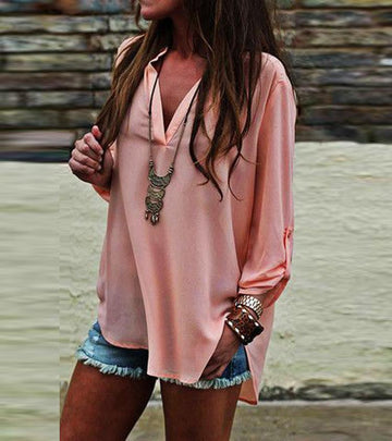 V-neck Long Sleeves Casual Sexy Chiffon Blouse