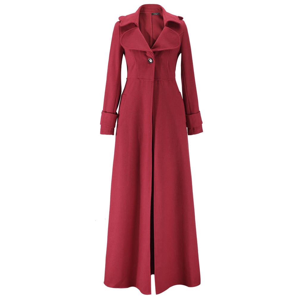 Turn-down Collar Woolen Slim Full Length Coat