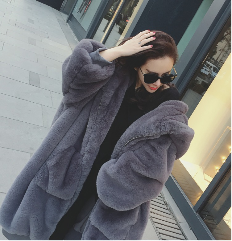 Warm Faux Rabbit Fur Solid Color Women Oversized Hooded Teddy Coat