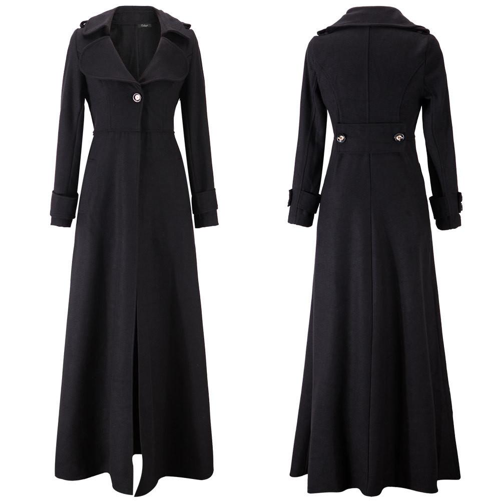Turn-down Collar Woolen Slim Full Length Coat
