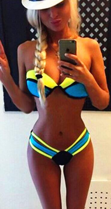 Patchwork Halter Low Waist Bikini Set Swimwear - Meet Yours Fashion - 1