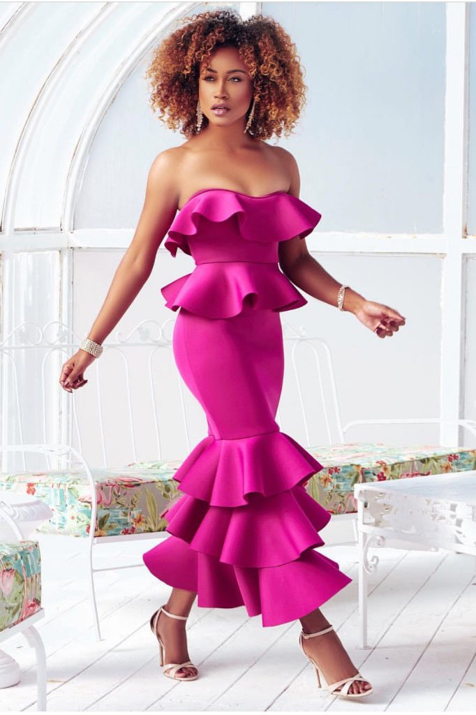 Falbala Strapless Mermaid Solid Color Tee-length Party Dress