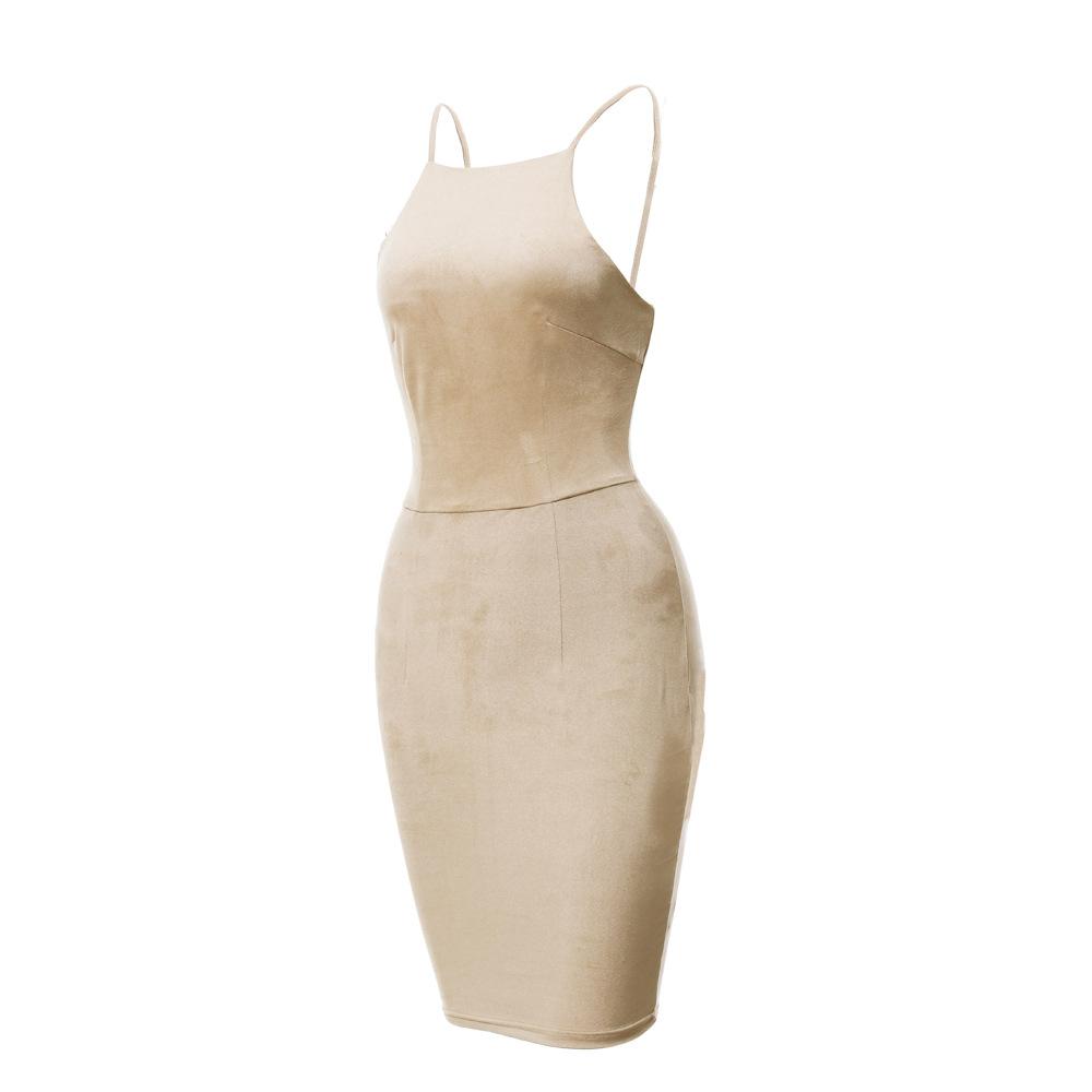 Bear Shoulder Spaghetti Strap Lace Up Back Short Bodycon Dress
