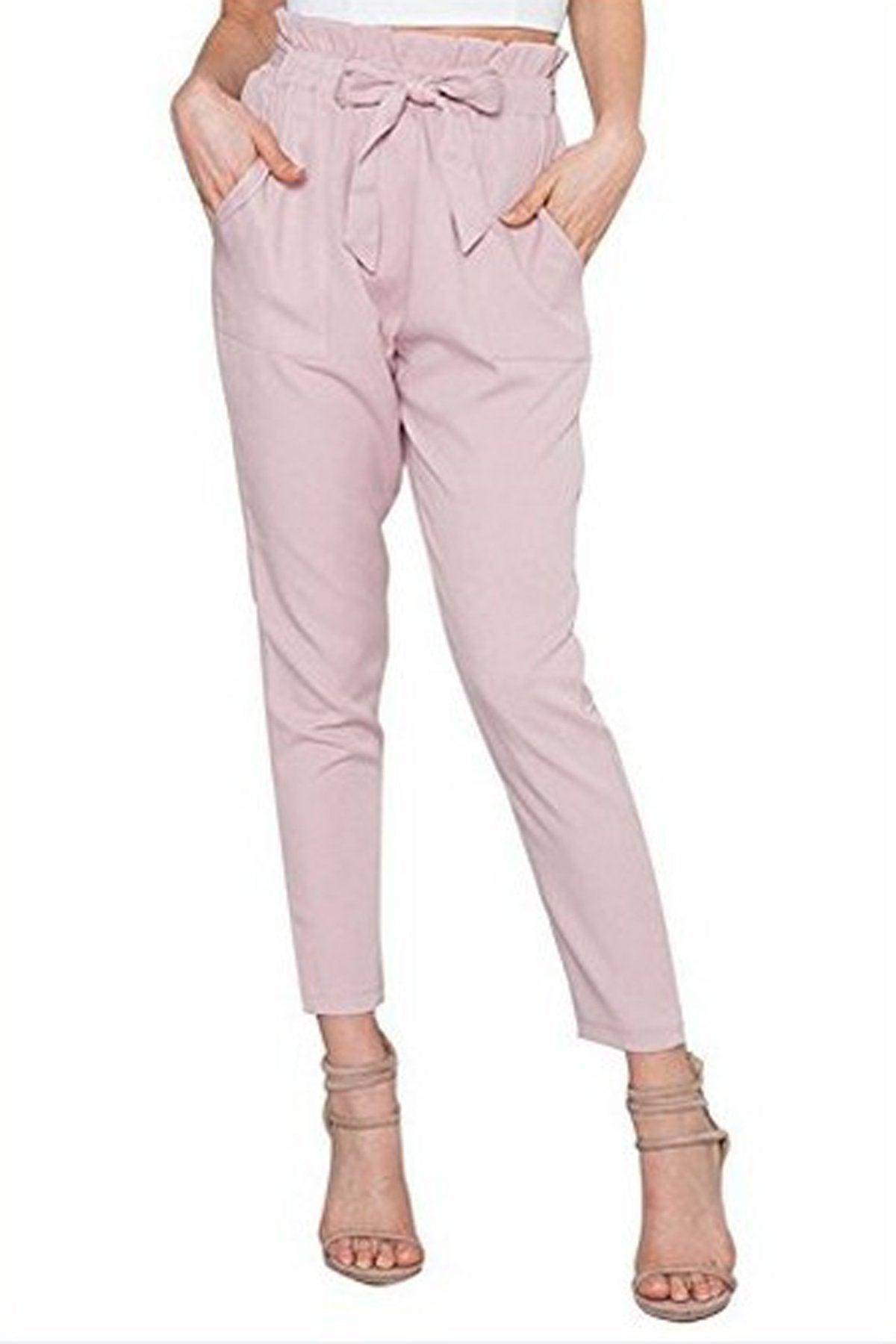 Solid Color Straps Belt 9/10 Skinny Casual Pants