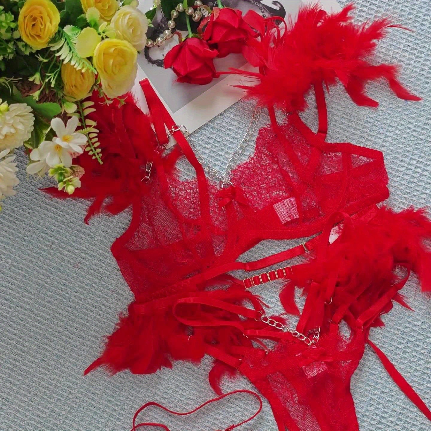 EUROPEAN AND AMERICAN FASHION LACE HOMEWEAR WITH CHAIN DETAIL SHEER BRA FOR WOMEN