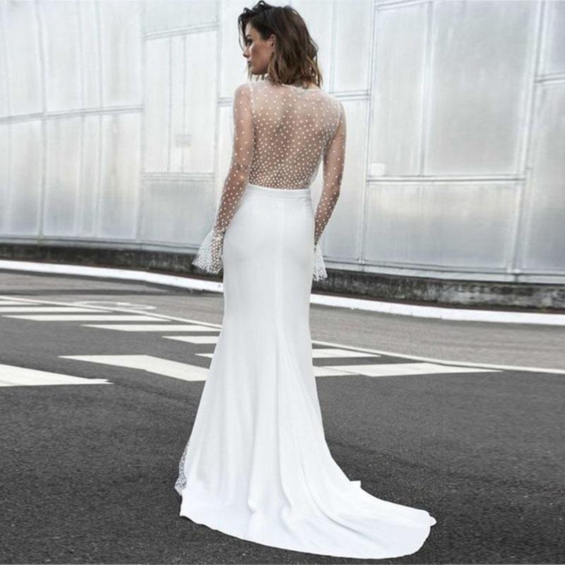 Lace V Neck See Though Mermaid Dress
