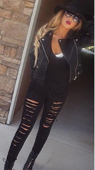 Slim Elastic Ripped High Waist Straight Jeans