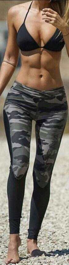 LOW WAIST CAMOUFLAGE PATCHWORK LONG SLIM LEGGINGS