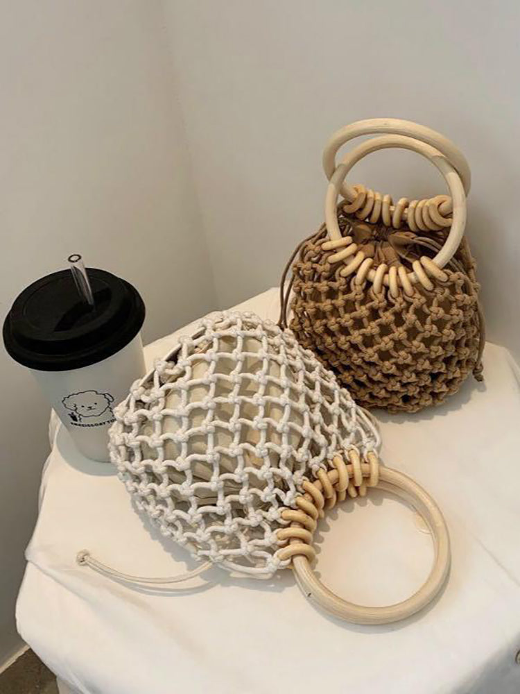 HOLLOW OUT WEAVE HANDLE CLUTCH BAG