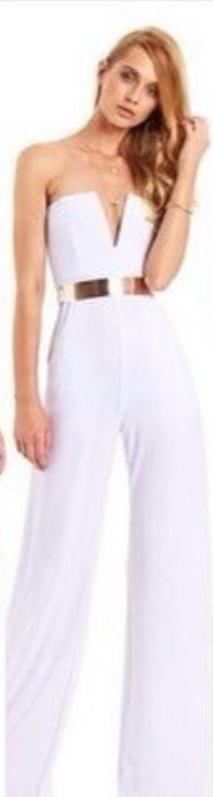 Strapless V-neck Slim Pure Color Flared Long Jumpsuit - Meet Yours Fashion - 4