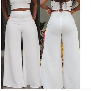 Spaghetti Straps Crop Top with Wide Leg Loose Long Pants Two Pieces Set