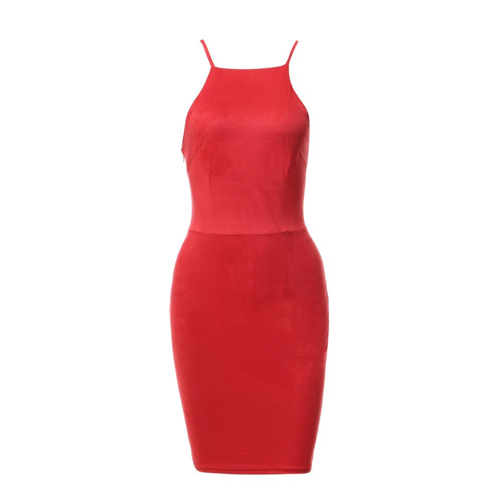 Bear Shoulder Spaghetti Strap Lace Up Back Short Bodycon Dress