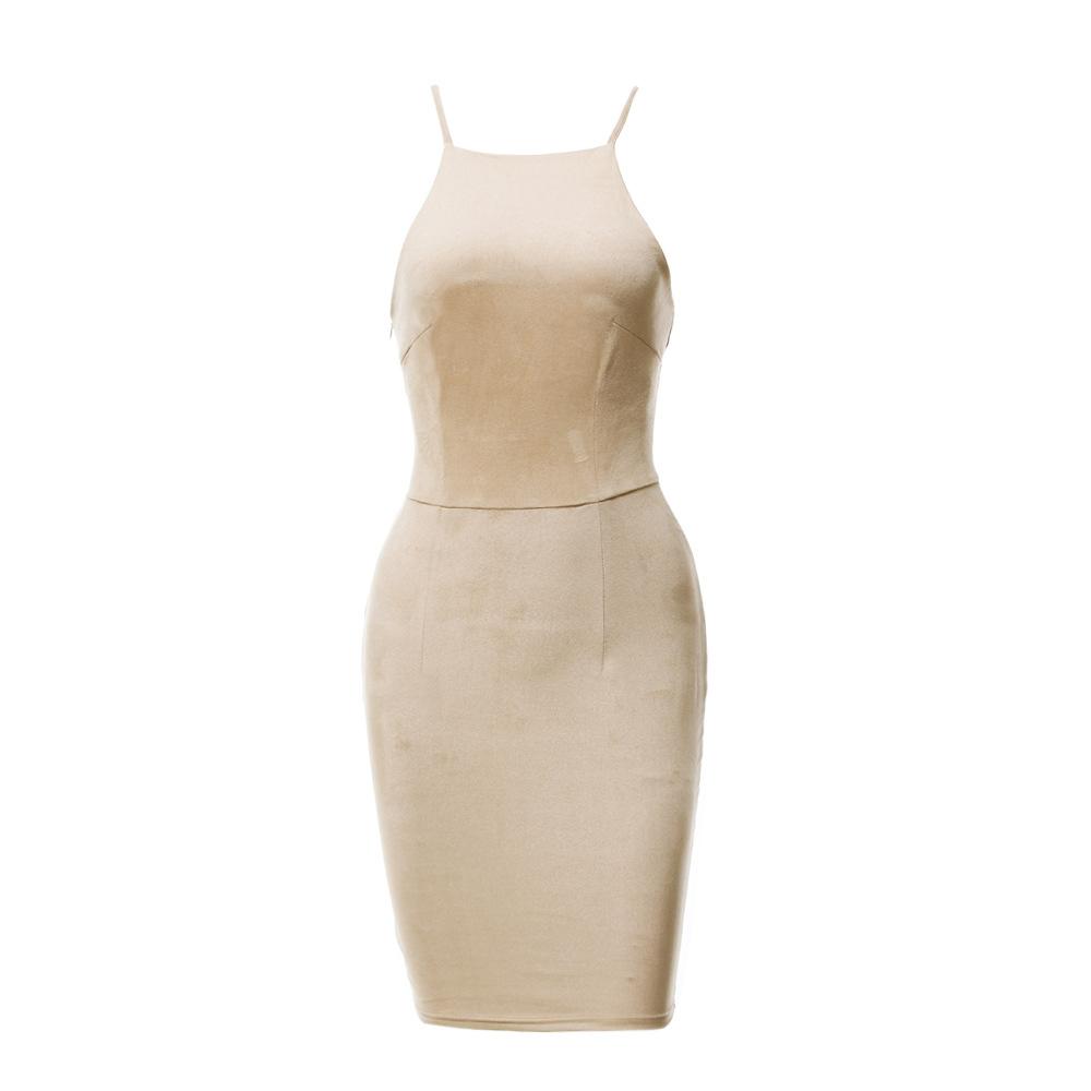 Bear Shoulder Spaghetti Strap Lace Up Back Short Bodycon Dress