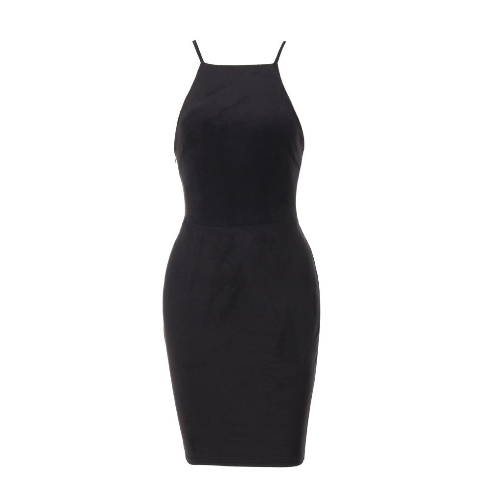 Bear Shoulder Spaghetti Strap Lace Up Back Short Bodycon Dress