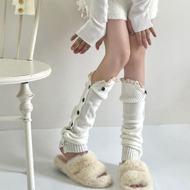FASHION AESTHETIC BUTTON LACE LEG WARMERS