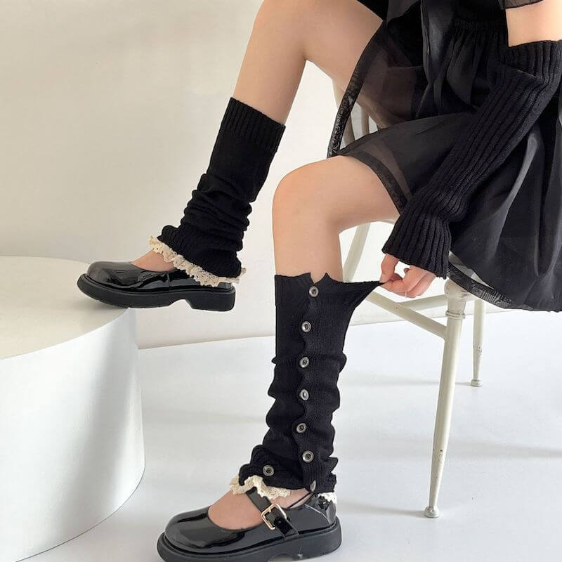 FASHION AESTHETIC BUTTON LACE LEG WARMERS