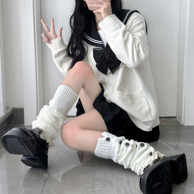 FASHION AESTHETIC BUTTON LACE LEG WARMERS