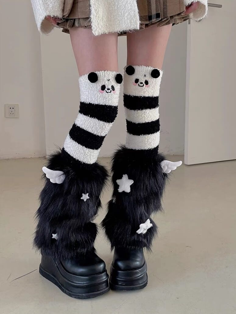 NEW FASHION ANGEL WINGS FURRY LEG WARMERS