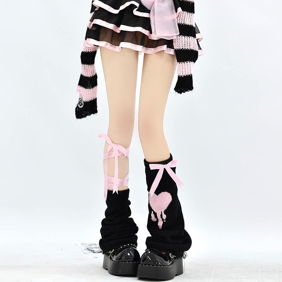 FASHION ASYMMETRY PINK RIBBON LEG WARMER