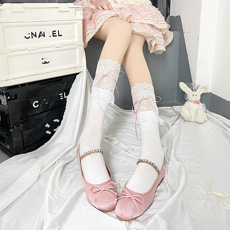 FASHION BALLET CORE RIBBON LACE STOCKINGS