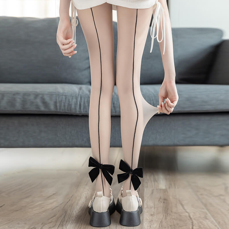 FASHION BLACK FLOCKING BOW TIGHTS